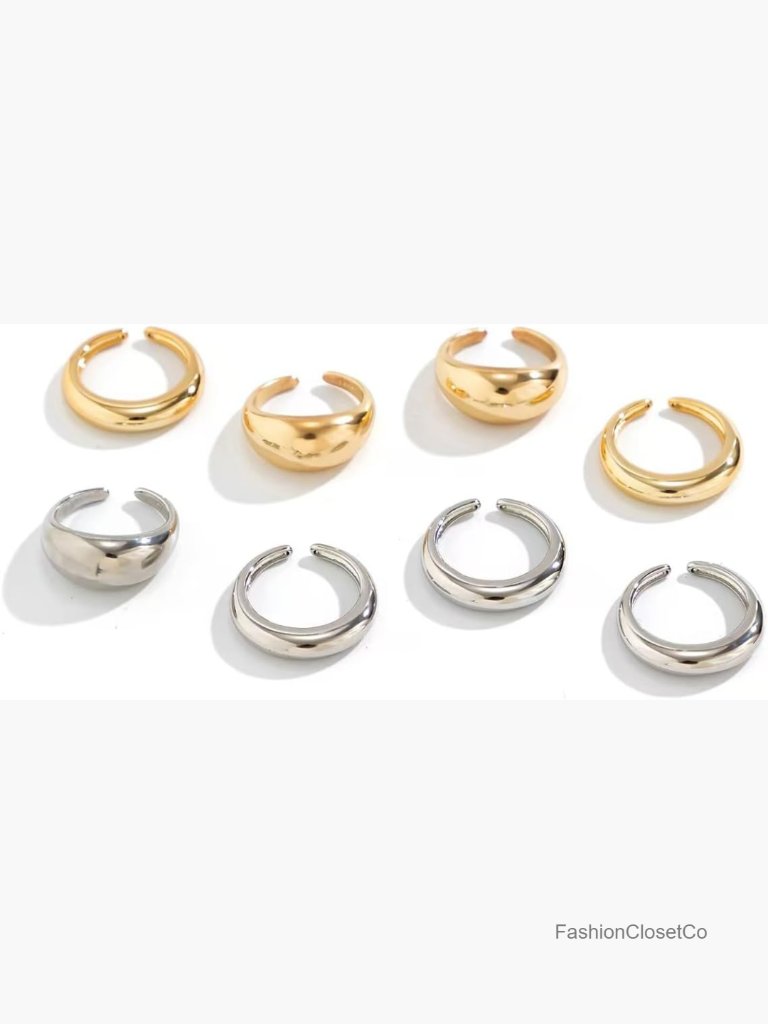 8pcs Chunky Rings Set Adjustable Dome Flower Stackable Statement Thumb Rings